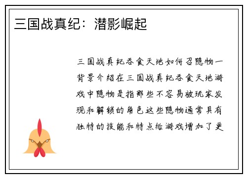 三国战真纪：潜影崛起